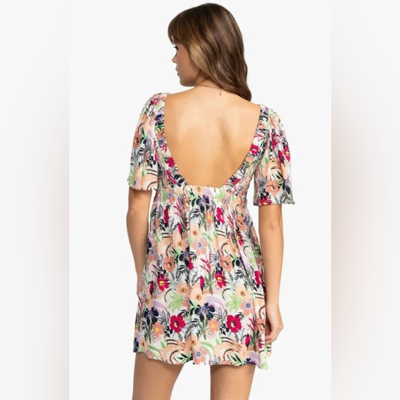 ROXY‎ Golden Dawn Smocked A-Line Mini Dress in Ash Rose Wallflower Size Large - Picture 6 of 16